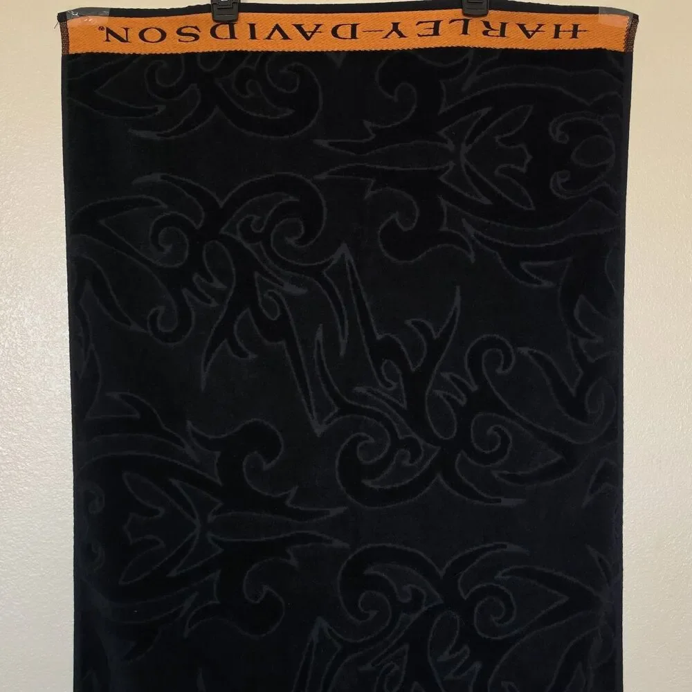 Harley-Davidson Bath Towel 24x48 Tribal Design Beach Black And Orange